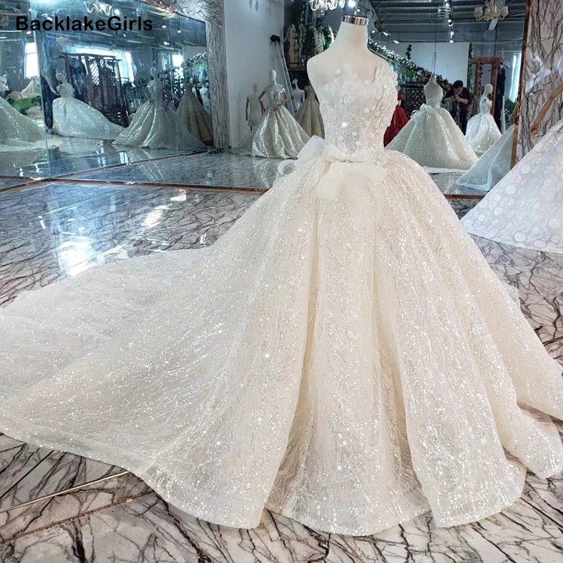 Блестящее свадебное платье без бретелек с блестками Бальное принцессы Свадебные