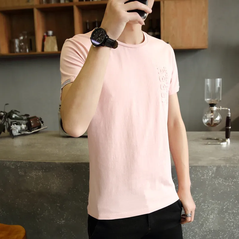 

10251-New summer men's short sleeve t-shirt mulberry silk round neck half sleeve ice silk top