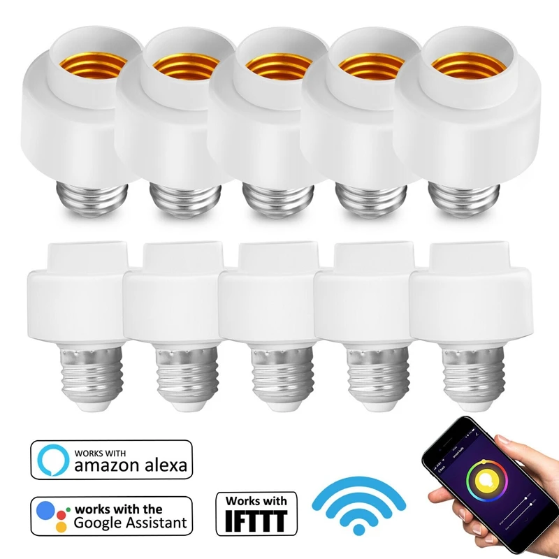 10 Pack Tuya Smart Life Wifi Smart Light Bulb Socket Adapter E27 Switch Work with Amazon Alexa Google Home IFTTT