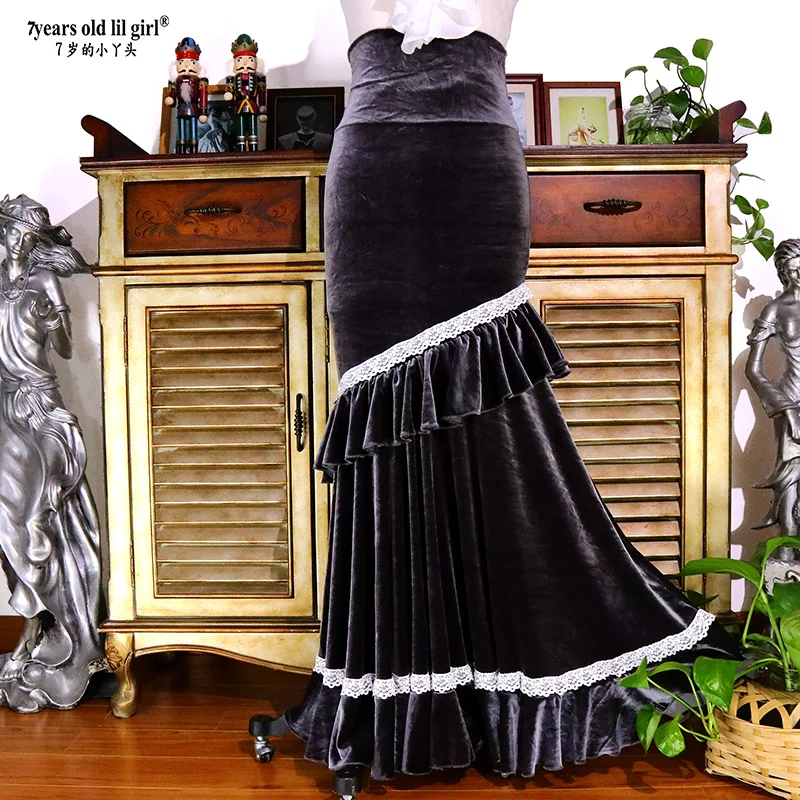 Женское бархатное платье для фламенко испанское девушек танцевальные костюмы