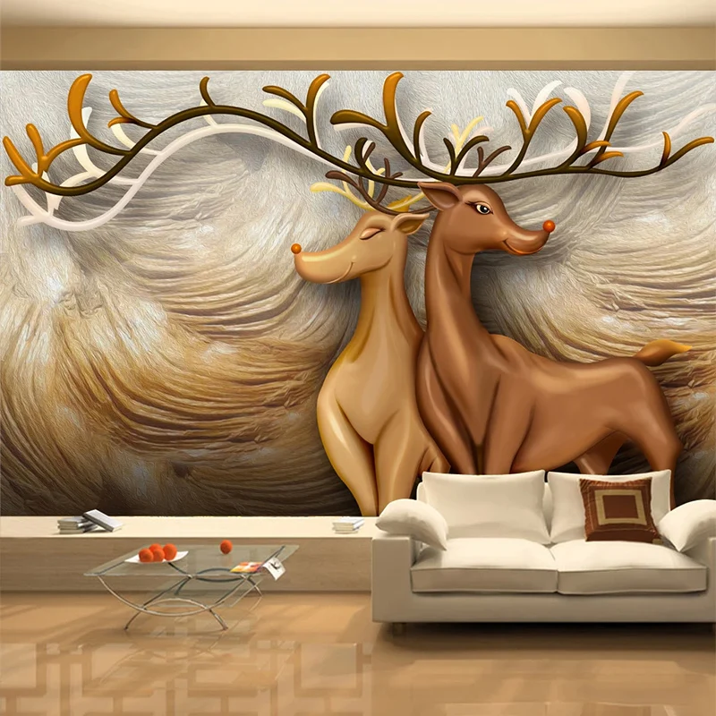 

Custom Mural Wallpaper Modern Artistic 3D Relief Deer Animal Wall Paper Living Room TV Sofa Bedroom Background Wal 3 D Stickers