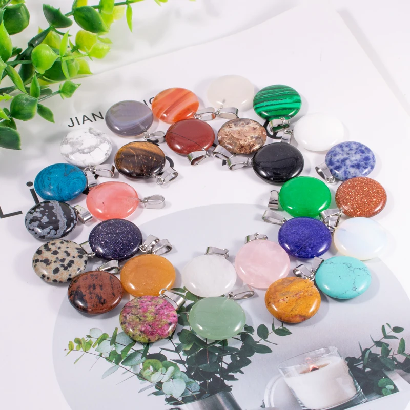 

Fubaoying Round Pendant Necklace Natural Stone Round Shape Pendants Charms For Jewelry Making