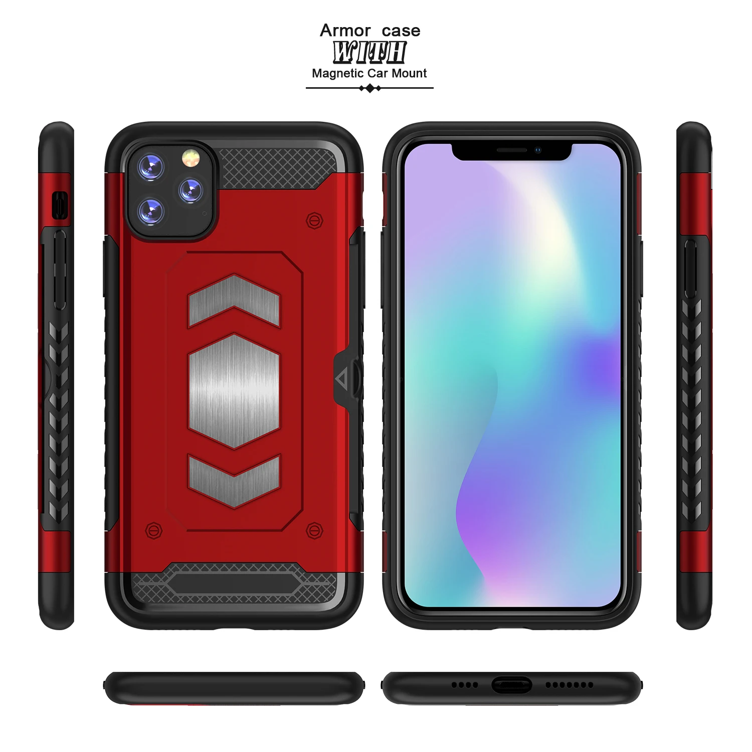 Heavy Duty Car Magnet Armor Case For iPhone 11 pro X Xr Xs Max Shockproof Cover Back Cards Dual Layer | Мобильные телефоны и