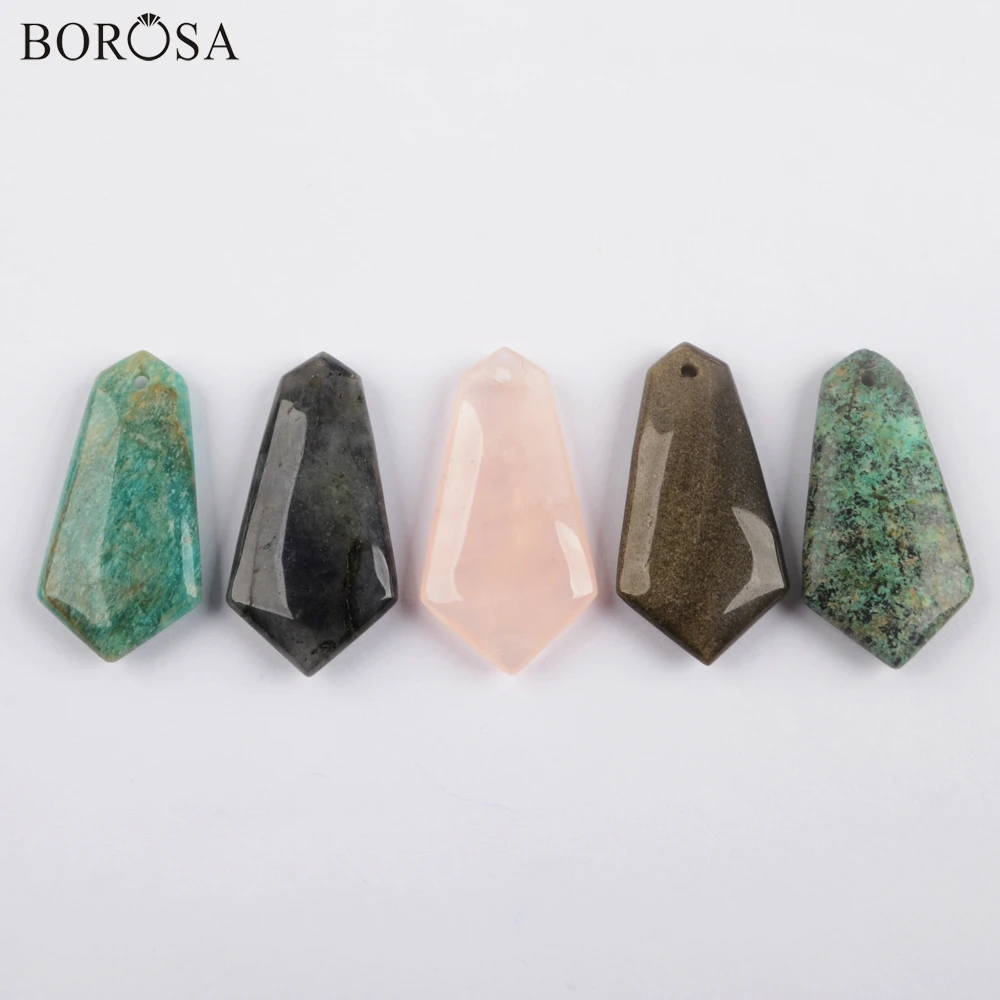 

BOROSA 10Pcs Geometric Natural Amazonite Labradorite Beads for Necklace Earrings Natural Stone Beads Charms diy Jewelry WX1562