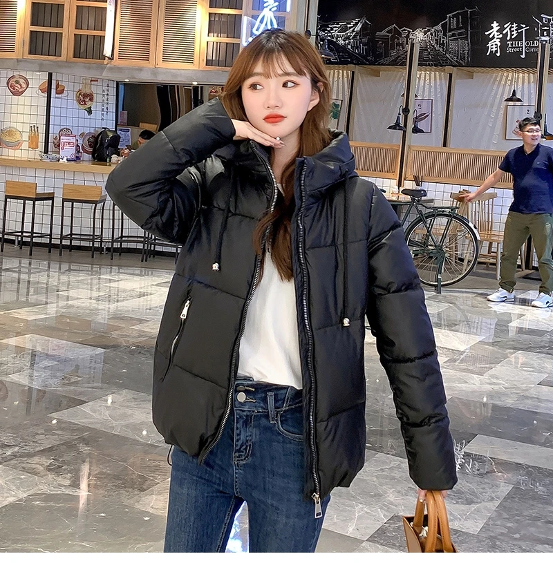 

Women's Winter Casual Hooded Short Jacket Coat Fashion 2021 New Warm Full Sleeve Solid Zipper Female Down Parka