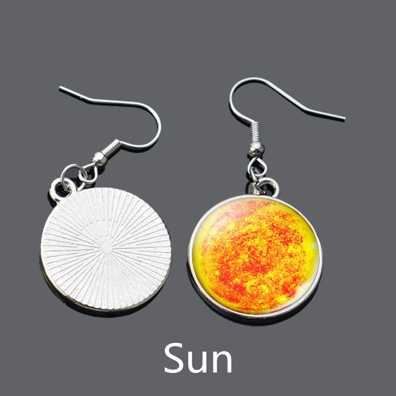 Женские Висячие серьги с крючком Moon Sun Earth Mars Jupiter Planet стеклянные ручной работы