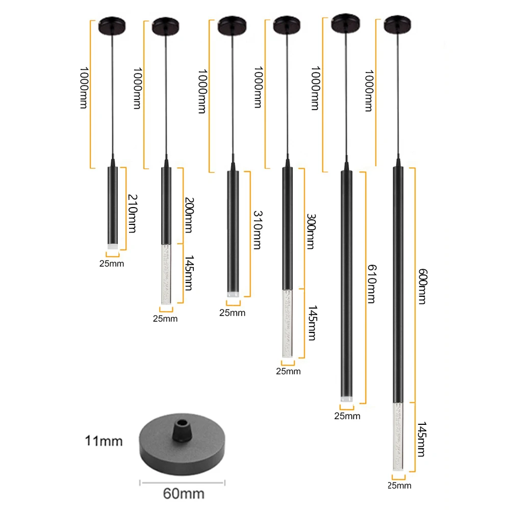 Купить Светодиодная Подвесная лампа, цилиндр из акрила с регулируемой яркостью, 1 дюйм, для кухонного островка, столовой, магазина, барной стойки