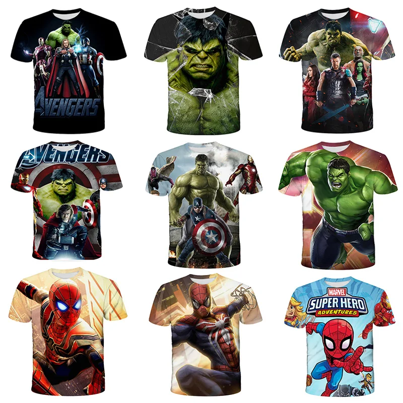 Футболка с супергероями Marvel Халк Человек паук детская одежда для мальчиков