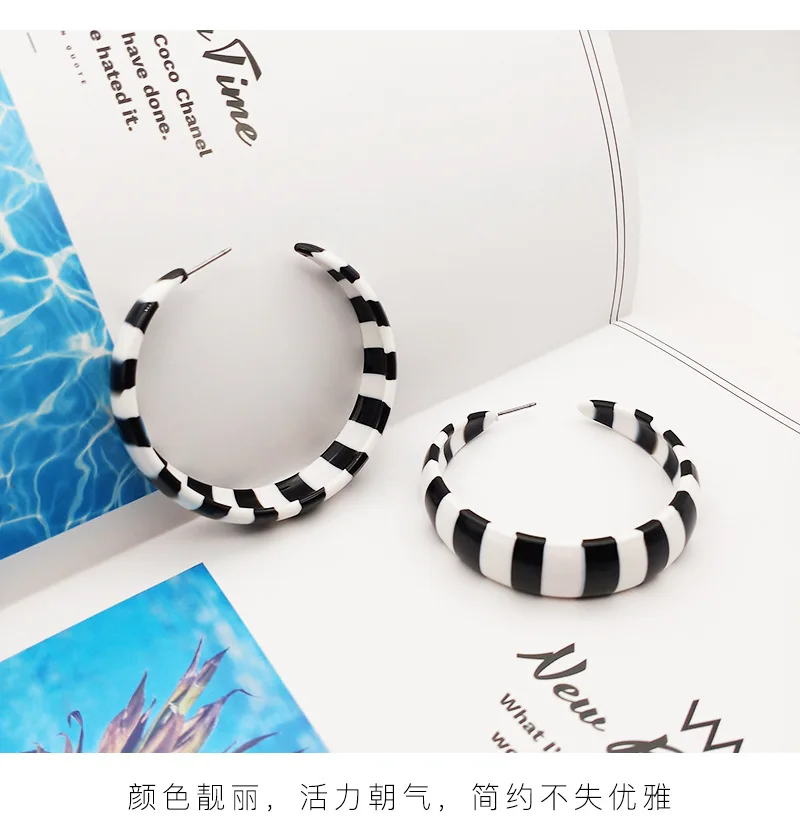Богемные ацетатные серьги с пластиной черно-белые C-type Модные преувеличенные