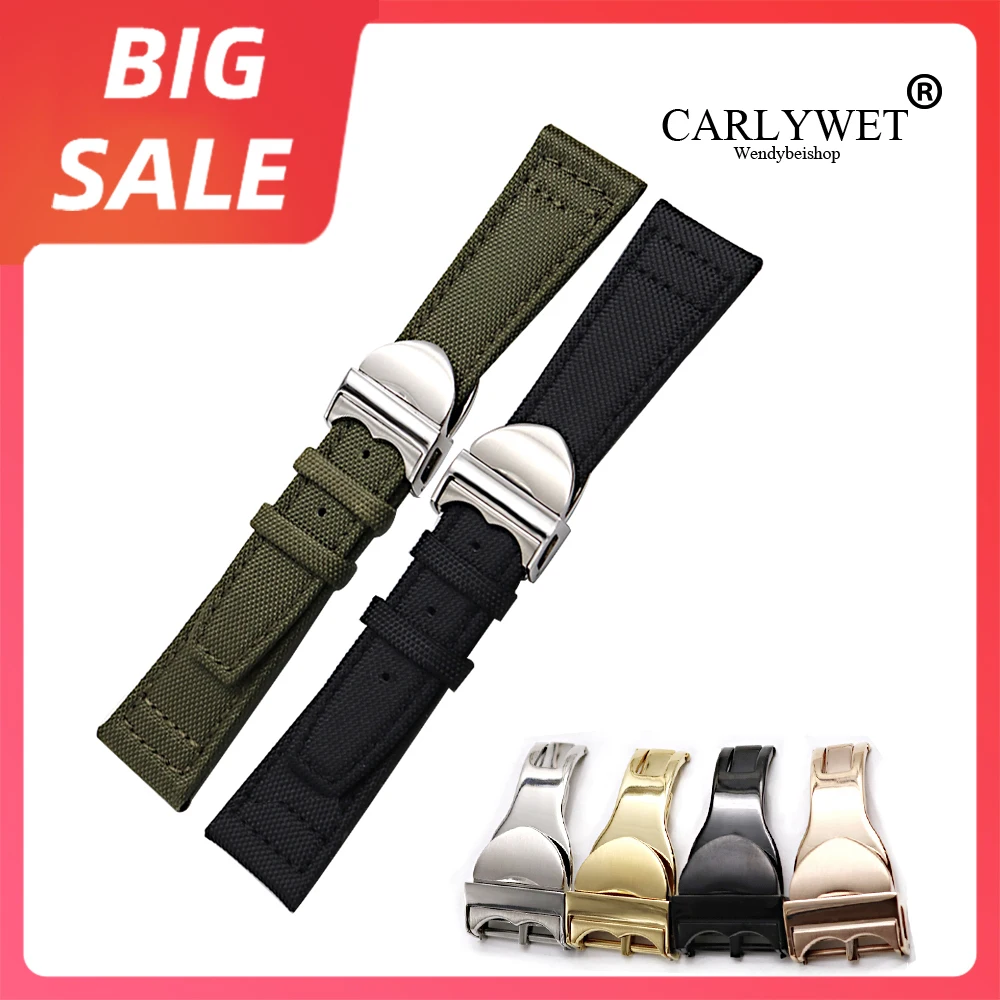 CARLYWET 20 21 22mm High Quality Luxury Nylon Fabric Leather Band Wrist Watch Band Strap Belt With Deployment Clasp For Tudor
