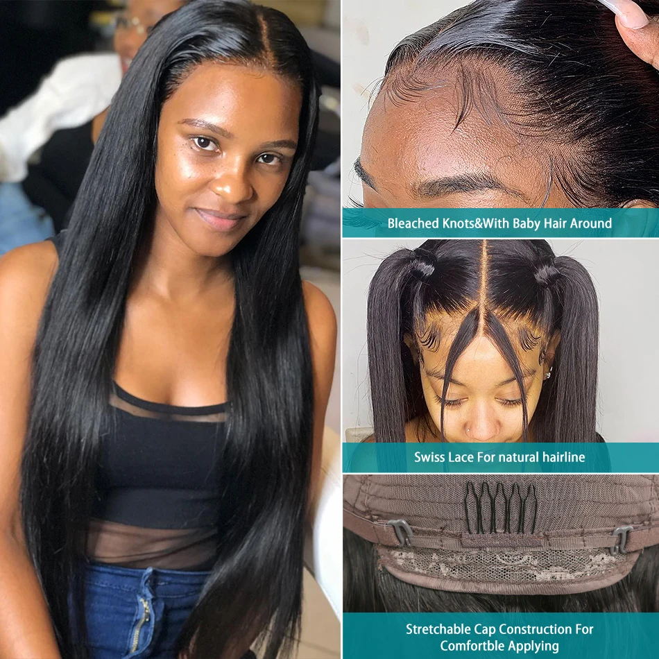 

Glueless Black Middle Part Straight Lace Front Wig For Black Women BabyHair 26Inch Long Heat Resistant Preplucked Synthetic