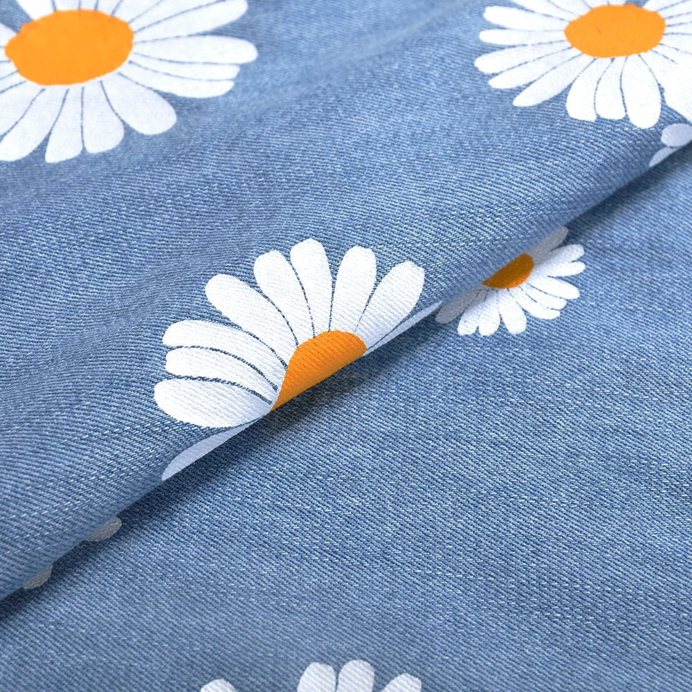 Майка женская джинсовая с принтом подсолнухов Длинный топ лямкой через шею