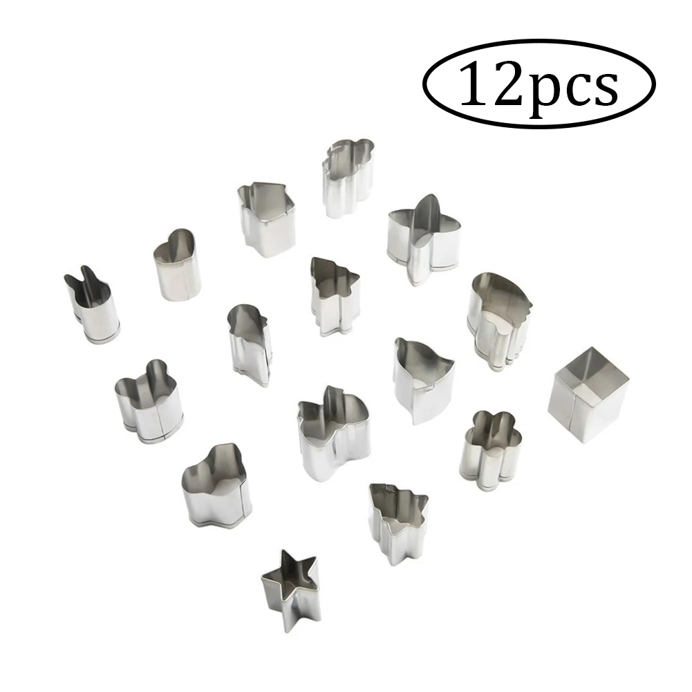 

12Pcs Stainless Steel Cookie Cutters Mini Cookie Cutter Set Fruit Biscuit Cutters Multi Vegetable Animal Shapes For Kids