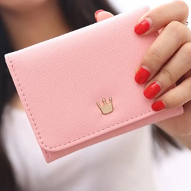 Женский кошелек складной из искусственной кожи с короной дизайнерский короткий