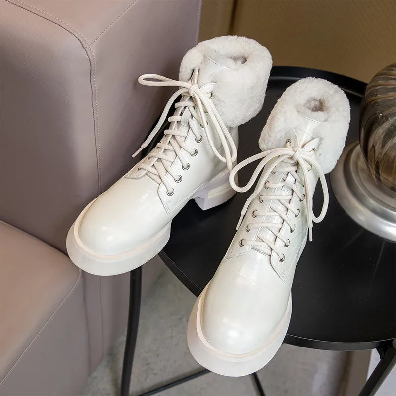 Jual MEMUNIA 2021 Hot Sale Sepatu Kulit Asli Sepatu Bot Wanita Top Kualitas Hangat Tumit Rendah Sepatu Bot Salju Musim Dingin Wanita Hitam