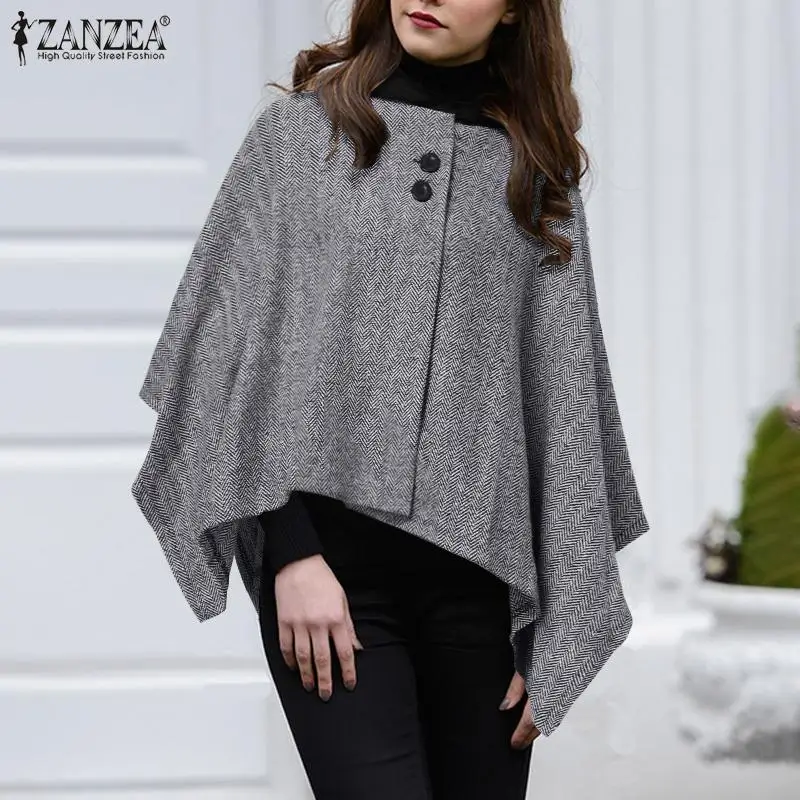 

Women Coats Winter Warm Cloak Jackets Sleeveless Loose Irregular Hem Ponchos Plus Size