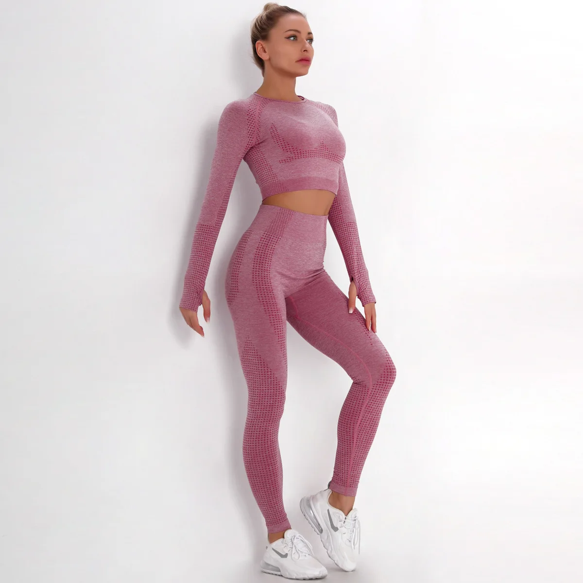

Women's seamless yoga wear suit, dotted jacquard knitted hip-lifting elastic fitness sports yoga wear