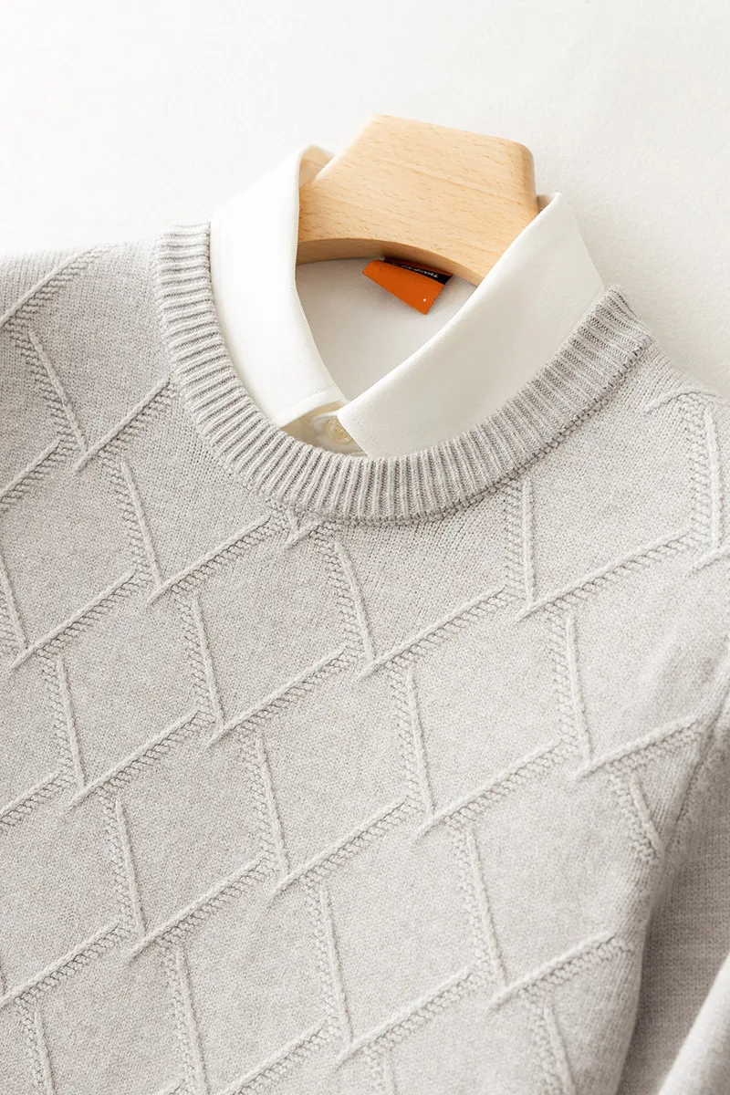 cashmere men's sweater 3XL thick autumn and winter diamond knit business pullover high quality increase solid color base | Мужская