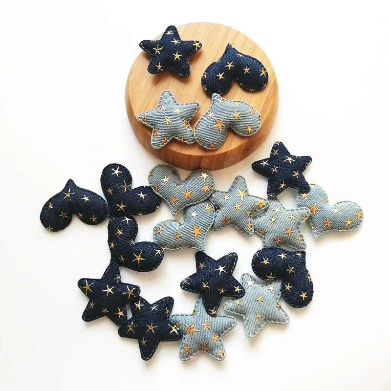 Заколка для волос XUNZHE, 5 см, из денима, с золотой звездой