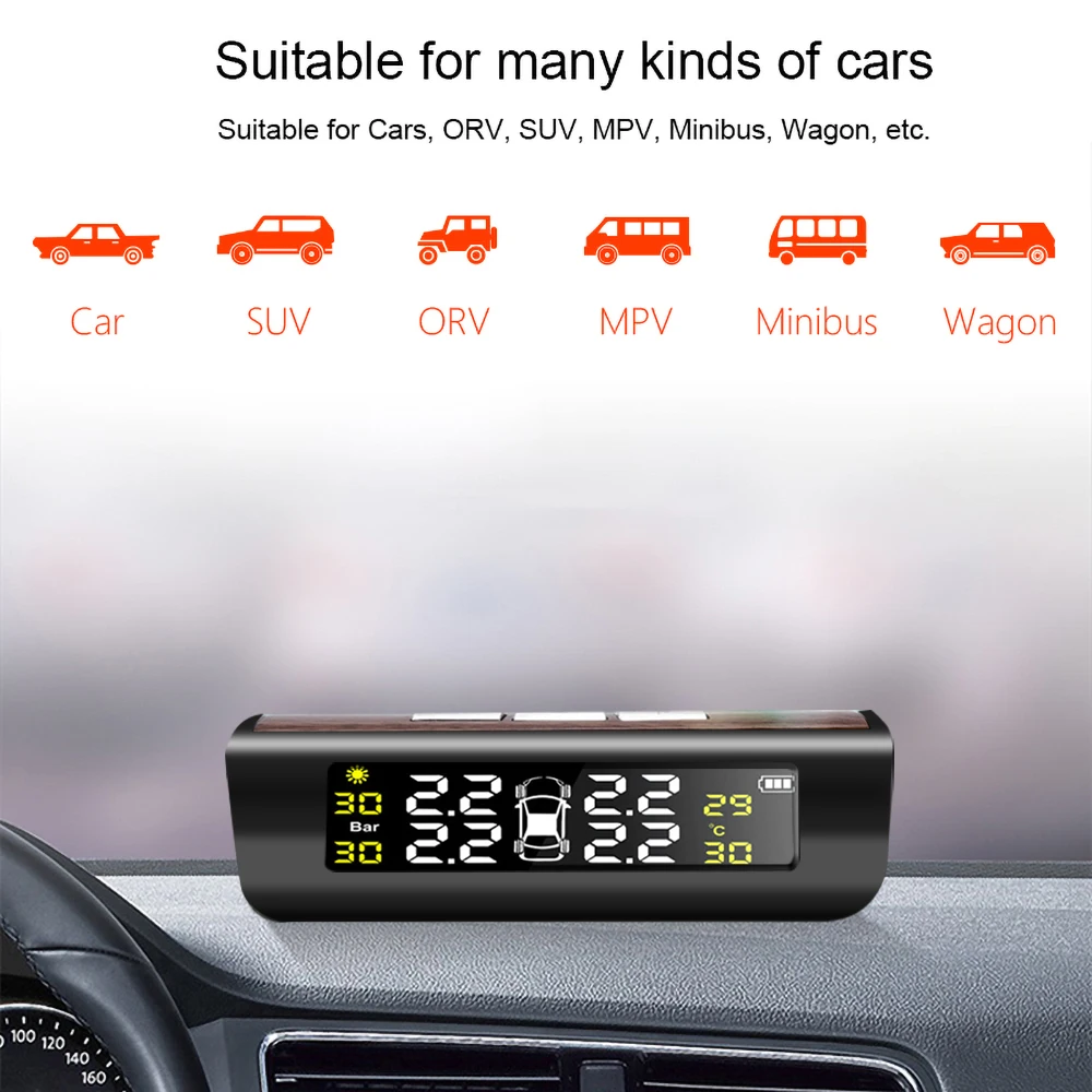 Автомобиль TPMS Солнечная сигнализация давления в шинах высокая температура мониторинг оповещение с 4 колесами внешние датчики Предупреждение безопасности