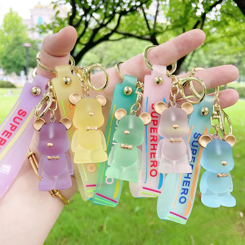 

2021 creative transparent bow tie bear keychain cute cartoon bear car key chain ring student couple schoolbag pendant