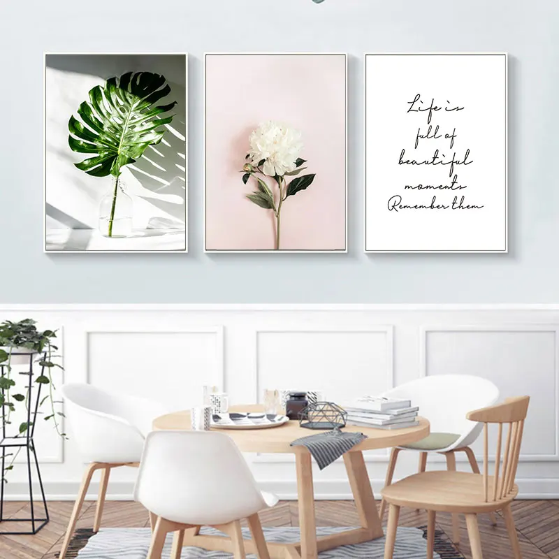 Зеленый Растительный постер изображение листьев цветочный рисунок розовый