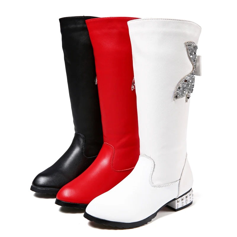 Детские мягкие ботинки Martin с бантом модные сапоги до колена заклепками для