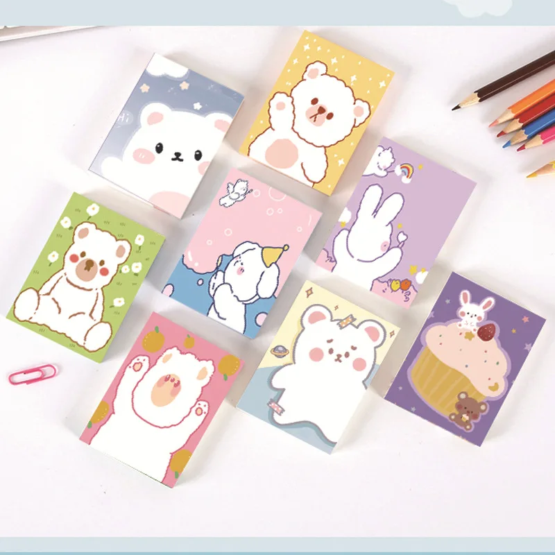 

100Page Cute Little Bear Tearable Hand Account Material Cartoon Ins Draft Word Book Sticky Note Paper Kawaii Stationery Memo Pad