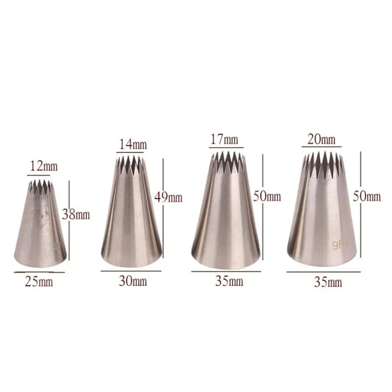 

4pcs Cake Decorating Tips Set Russian Open Star Piping Nozzles Tips Cupcake Cookies Icing Piping Pastry Nozzles #4B #9FT