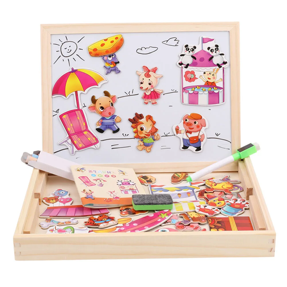 

Kid Intelligent Wooden Magnetic Puzzle Drawing Board Baby Educational Toys 3D Puzzle Brain Training Game Toy for Children Gift