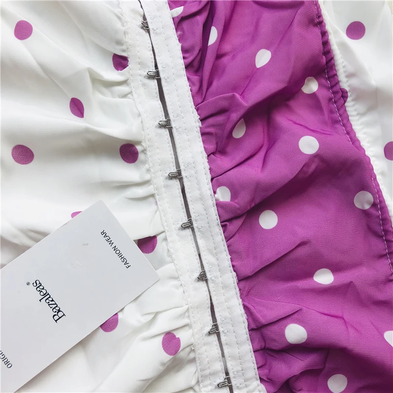 Женское винтажное платье Bazaleas белое или розовое в горошек с Узкими Бретельками