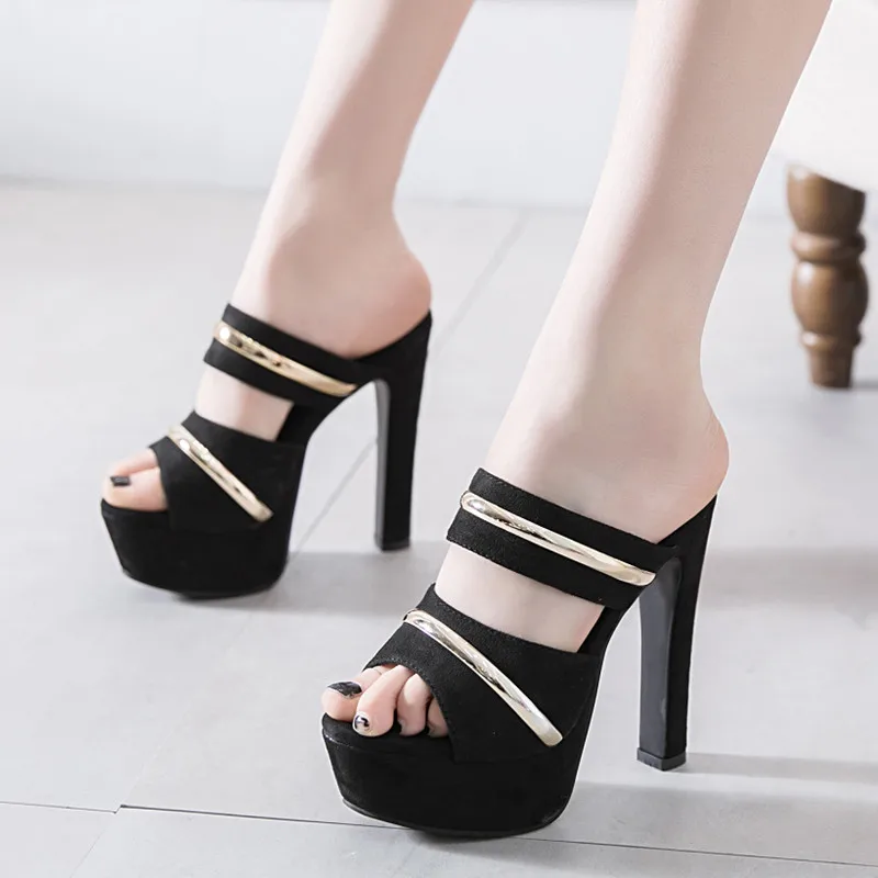 Rimocy/черные босоножки на массивной платформе и высоком каблуке Женские летние