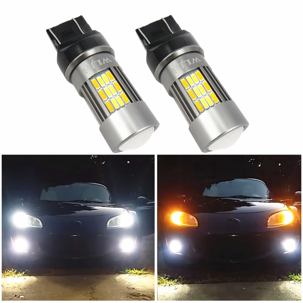 WLJH 2x T20 7443 желтый светодиодный 4014 Авто Стайлинг стоп DRL поворотный сигнальный