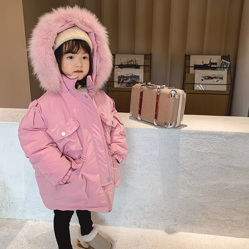 

2020 winter new children's down cotton jacket children's clothing hooded overalls mid-length boys and girls middle and small chi