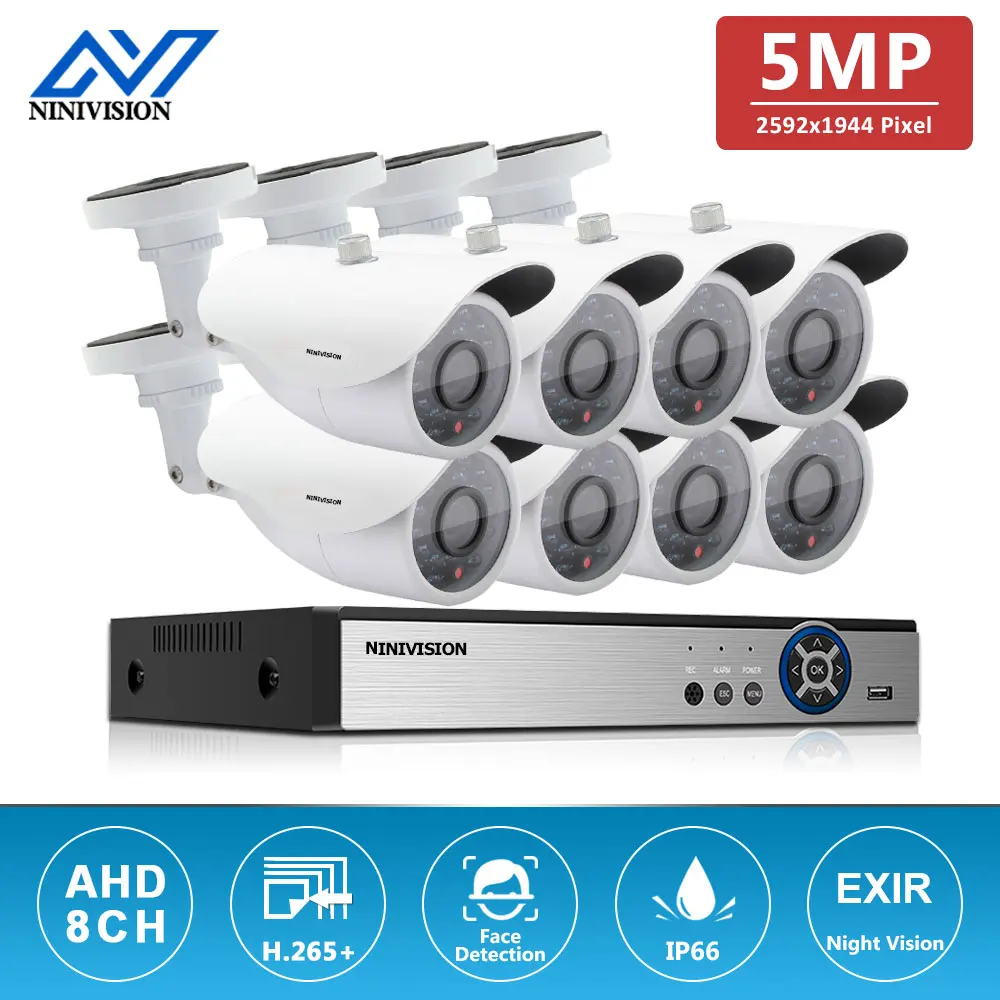 

H.265 8CH AHD DVR система 5.0MP Bullet White Camera Outdoor Waterproof 6in1 Hybrid 8CH CCTV система безопасности комплект видеонаблюдения
