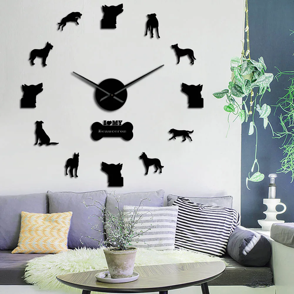 3D Beauceron бескаркасные DIY большие настенные часы Beauce Shepherd бесшумные кварцевые Подвесные часы Bas Rouge Dog декоративные настенные домашний декор