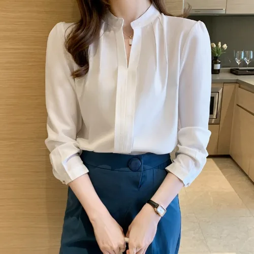 

Женская шифоновая блузка с длинным рукавом, V-образным вырезом