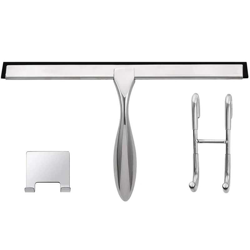 

New 12-Inch Shower Squeegee Set, Includes Shower Door Hook and Adhesive Hook, Squeegee for Shower Glass Door
