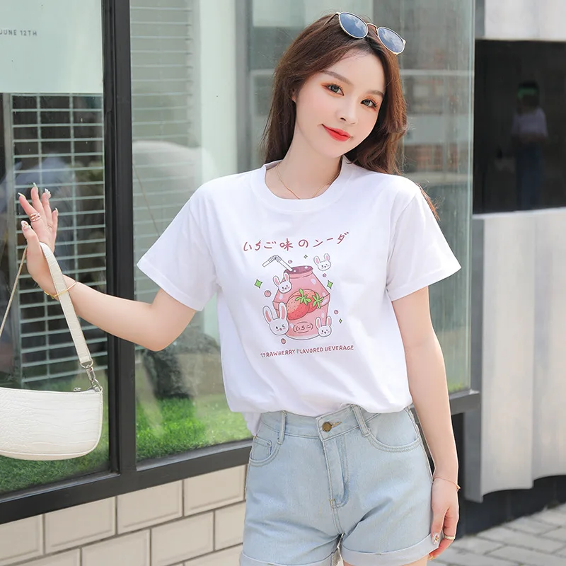 

Cute Kawaii Cartoon Y2k Short Sleeve Women Lolita Student 2021 T-shirt Soft Girls Summer Loose Tops Tees Harajuku Street Clothes