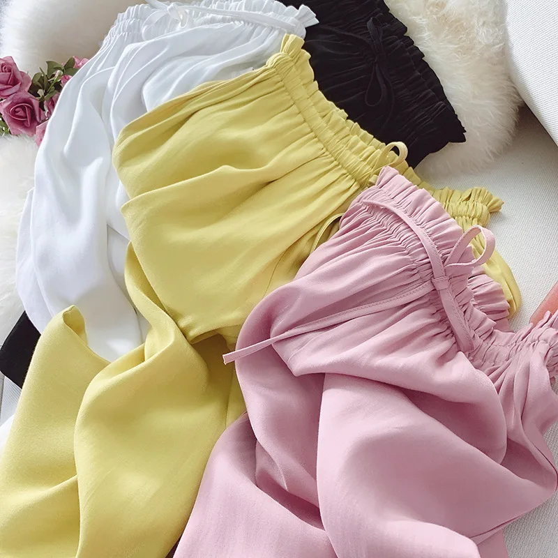 Гладкие атласные брюки с завязками для лица|Брюки| |