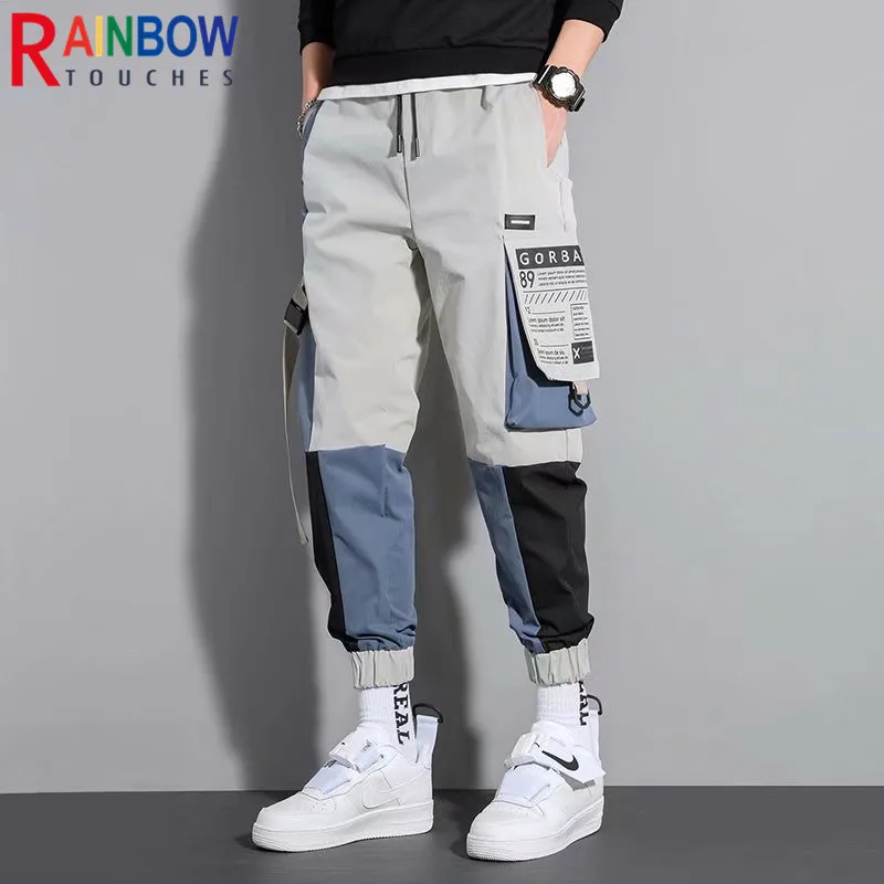 Cargo Pants Men Tooling Tie Feet Trousers Mens Hip-Pop Pockets Overalls Fashion Casual Joker Cotton Rainbowtouches | Мужская одежда