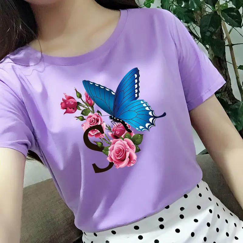 

New lavender short-sleeved t-shirt women Korean loose summer fashion t-shirt women half-sleeved purple top