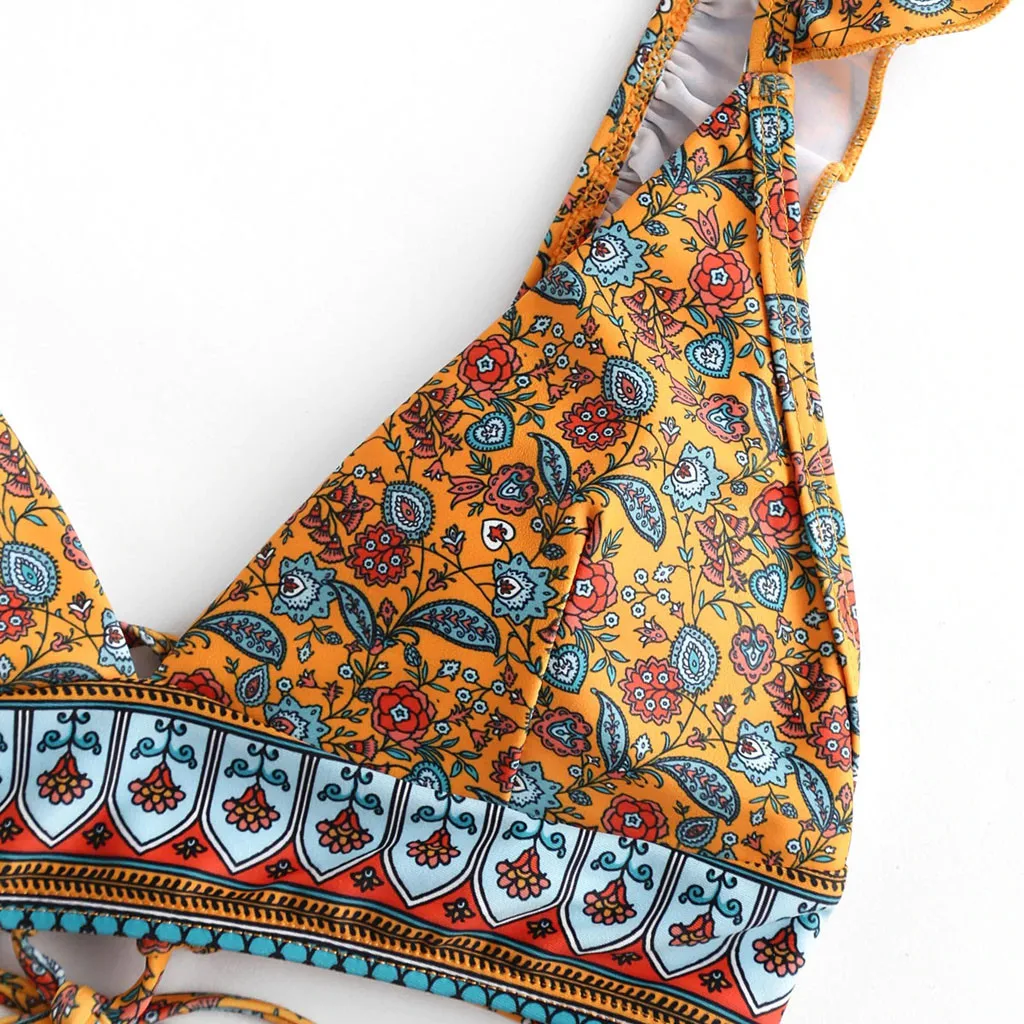 Цветочная расцветка для офиса сексуальное бикини с бантиком пуш ап 2021 ремни на