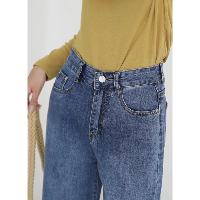 

Autumn Spring Retro High Waist Straight Jeans Female Casual Ankle Length Women Denim Pants Long Trousers TM821