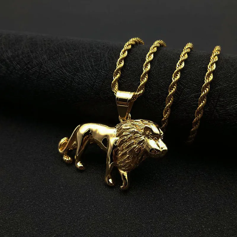 

New Fashion Hip Hop Lion Pendant & Chains For Men Women Gold Color Stainless Steel Animal Necklaces Male Jewelry Dropshipping