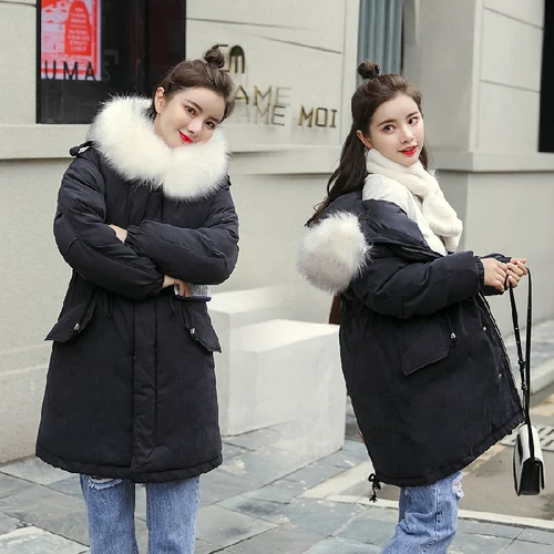 Zqlz зимняя куртка Женская Толстая теплая парка с капюшоном и воротником из