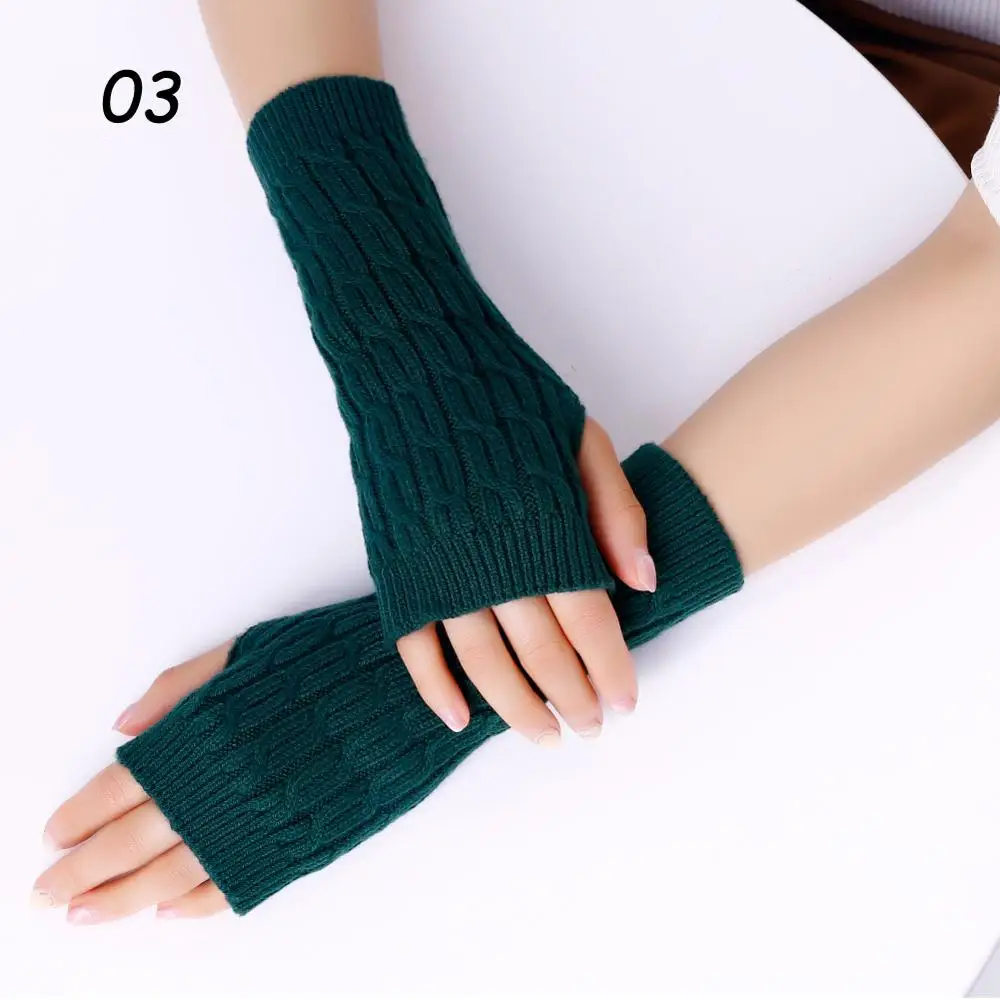 03 Green Sparsil, женские кашемировые перчатки, без пальцев, зимние, вязаные, вязаные, варежки, половина пальцев, на запястье, рукав 22 см, женские, эластичные, теплые перчатки - Цвет: 03 Green