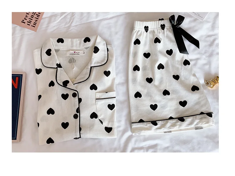 

Fdfklak 2020 New Cotton Print Pajama Sets Women Short Sleeves Pyjamas M-XXL Plus Size Home Clothes Sleepwear Summer Pijamas