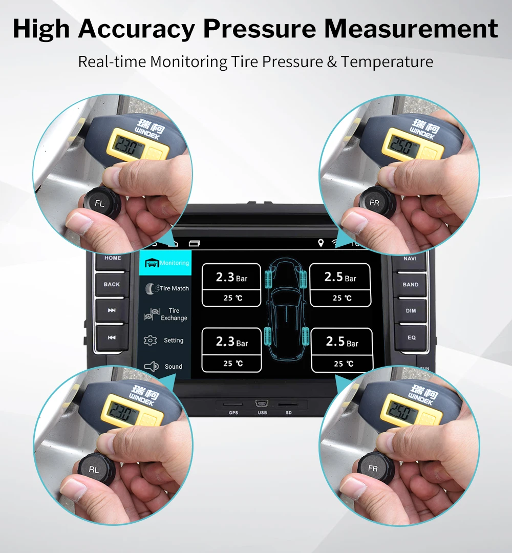 Deelife TPMS Android USB монитор давления в шинах Система для Автомобильный dvd-плеер Android gps навигация мультимедийный плеер Датчик TMPS