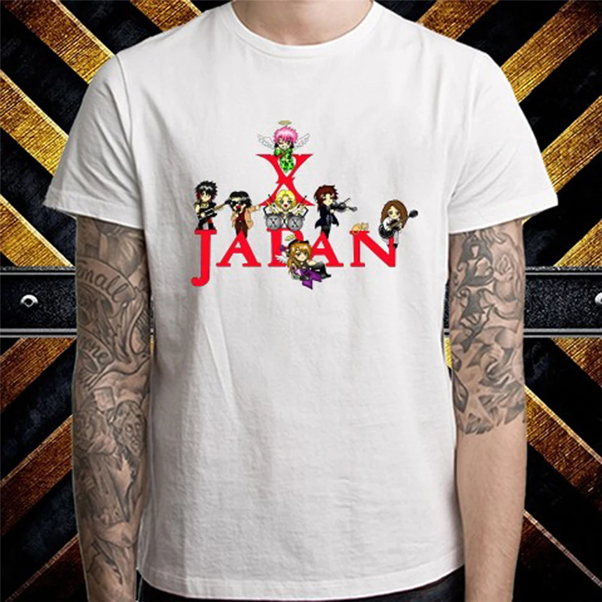 X Japan Hide мультфильм логотип японский рок группа для мужчин S белая футболка Размер